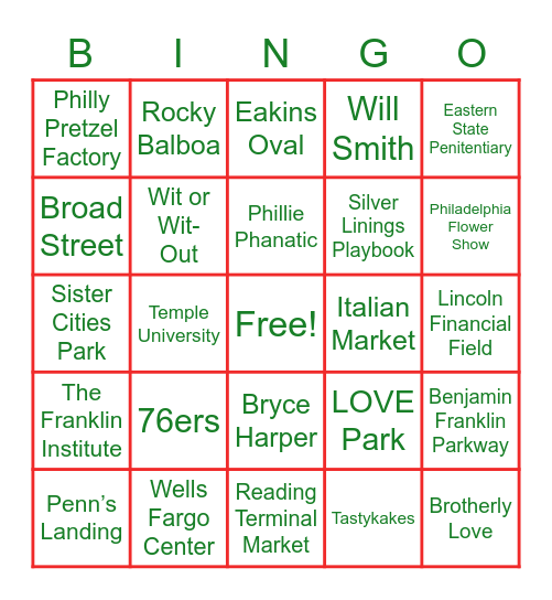 NDS Philly Bingo Card