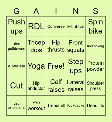 Girl Gains Bingo!! Bingo Card