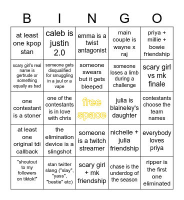 total drama island 2022 Bingo Card