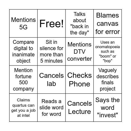 Professor Reaves bingo Card