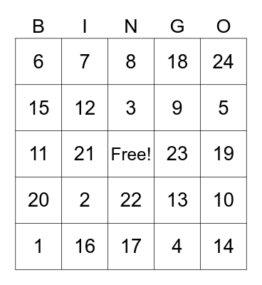 Los Numeros Bingo Card