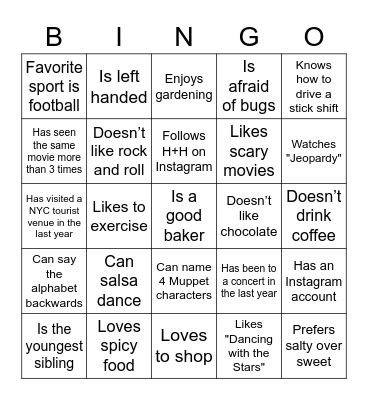 Department Get Together BINGO Card