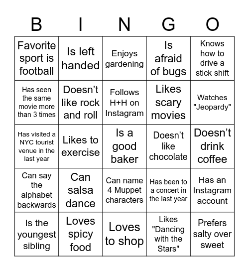 Department Get Together BINGO Card