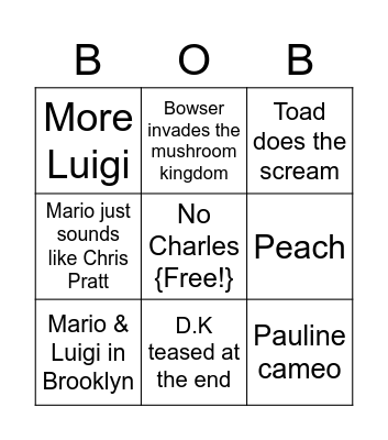The Super Mario Bros. Movie - Second Direct Bingo Card