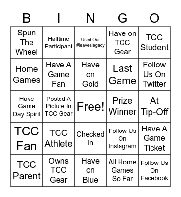 TCC Raffle Ticket Bingo Card