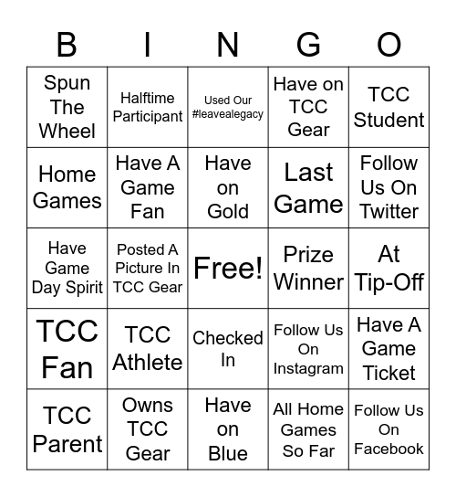 TCC Raffle Ticket Bingo Card