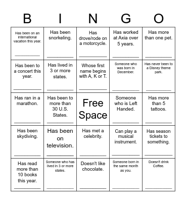 Conversation Bingo Card