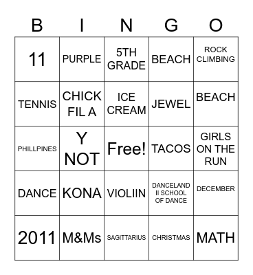 Untitled Bingo Card