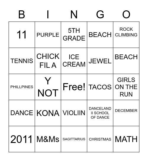 Untitled Bingo Card
