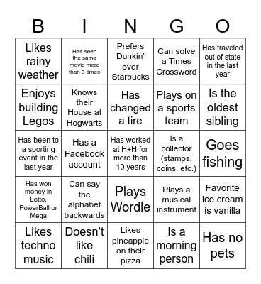 Department Get Together BINGO Card