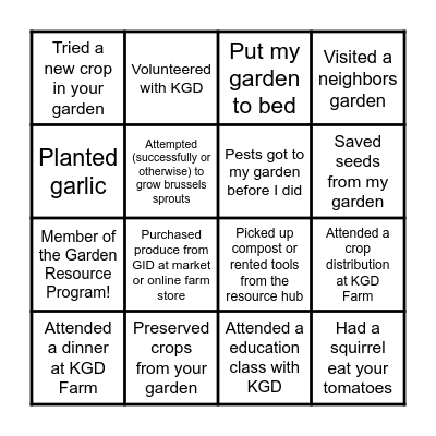 2022 KGD Annual Celebration Bingo Card