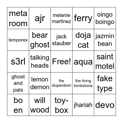 snips dumb music taste Bingo Card