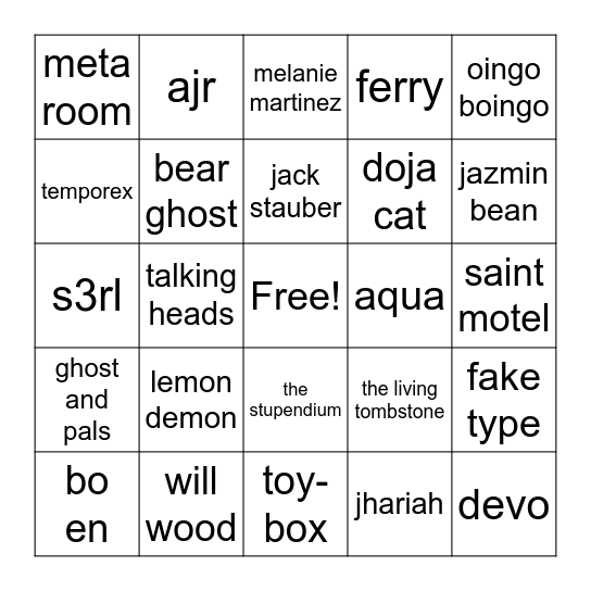 snips dumb music taste Bingo Card