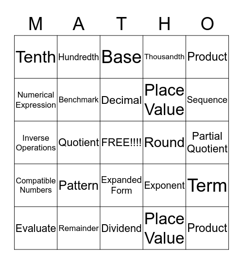 Jaylyn's Matho Bingo Card