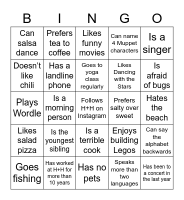 Department Get Together BINGO Card
