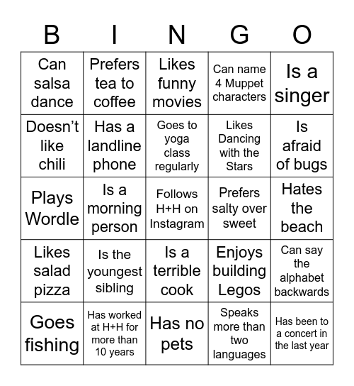 Department Get Together BINGO Card