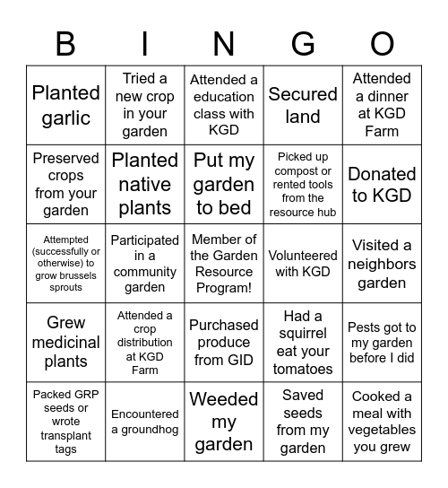 Untitled Bingo Card