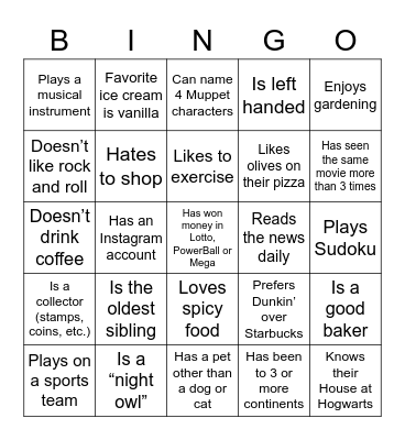 Department Get Together BINGO Card