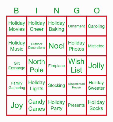 Holiday Bingo Card