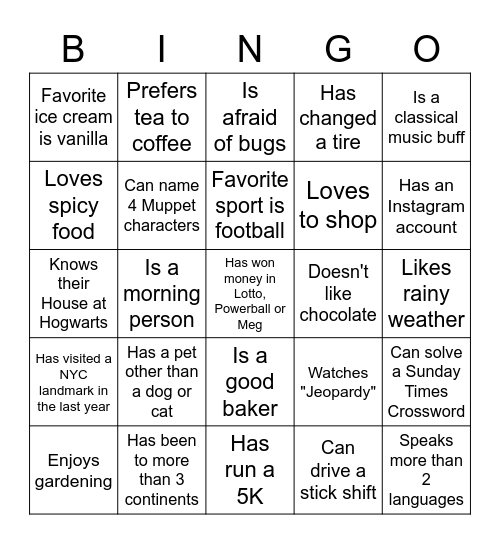 Department Get Together BINGO Card