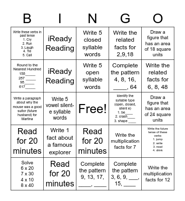 Remote Learning Day Bingo Card