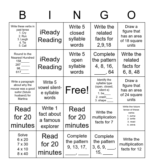 Remote Learning Day Bingo Card