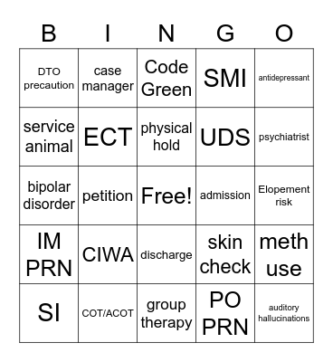 PSYCHIATRIC MENTAL HEALTH Bingo Card