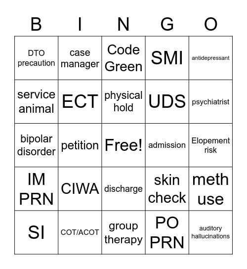 PSYCHIATRIC MENTAL HEALTH Bingo Card