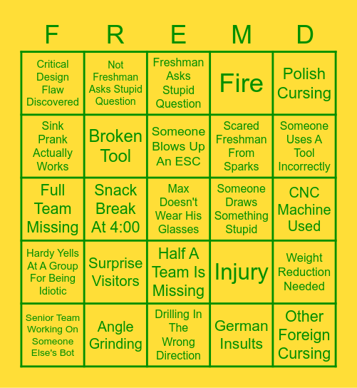 Fremd Robotics Bingo Card