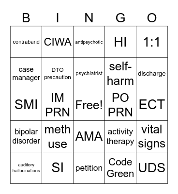 PSYCHIATRIC MENTAL HEALTH Bingo Card