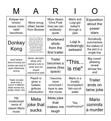 Mario Trailer 1 Bingo Card