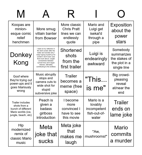 Mario Trailer 1 Bingo Card