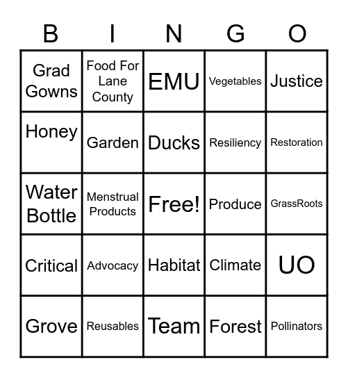 SSC Bingo Card