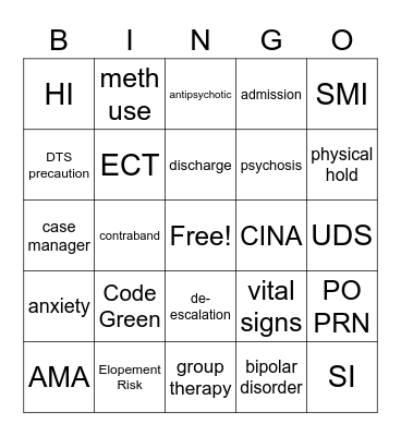 PSYCHIATRIC MENTAL HEALTH Bingo Card