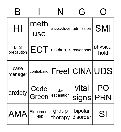 PSYCHIATRIC MENTAL HEALTH Bingo Card