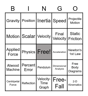 Physics Lingo Bingo Card