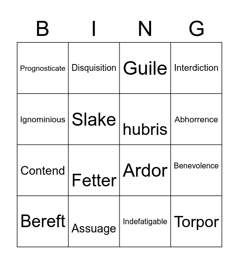 Vocabulary Practice BINGO Card