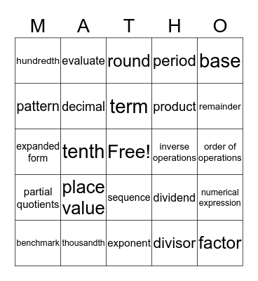 Matt's MATHO Bingo Card