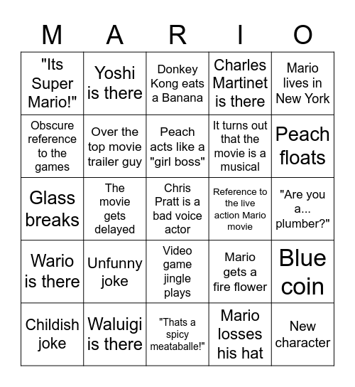 Mario Movie Trailer 2 Bingo Card