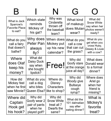 Disney Joke Bingo Card