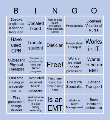 Allied Health Bingo Card