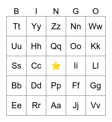 Alphabet Bingo Card