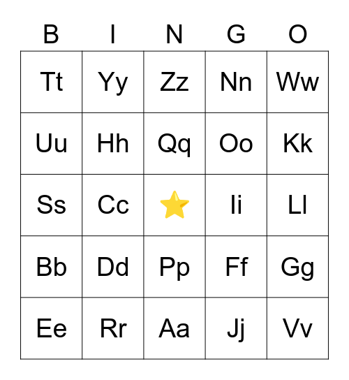 Alphabet Bingo Card