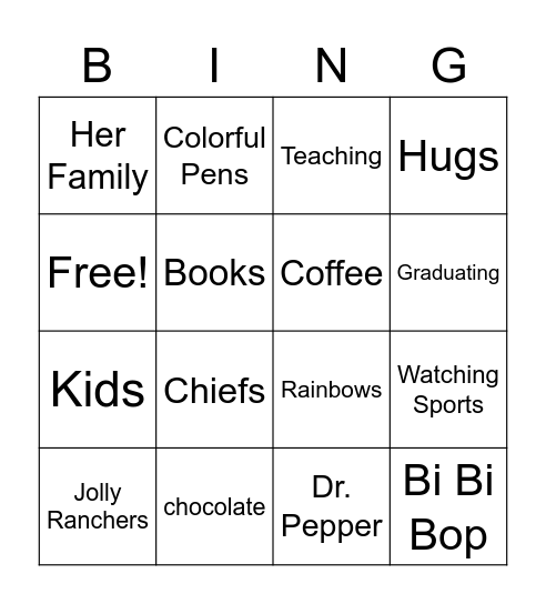 Things Miss Hook Loves Bingo Card