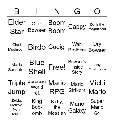 Super Mario Movie Bingo Card