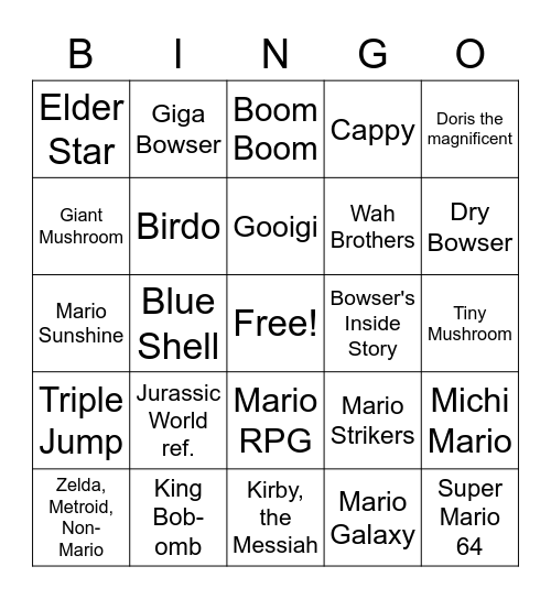 Super Mario Movie Bingo Card