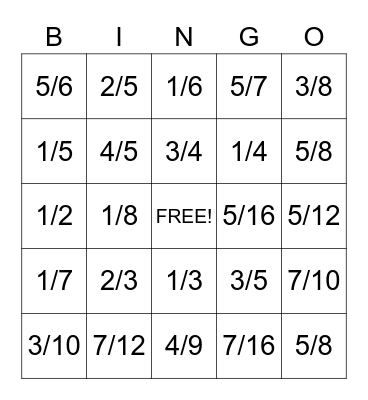 simplify fractions Bingo Card