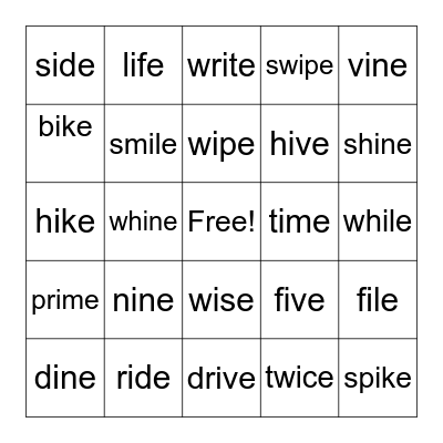 CVCe: long i Bingo Card