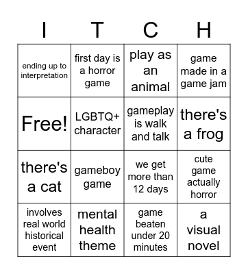 Itchmas Bingo Card