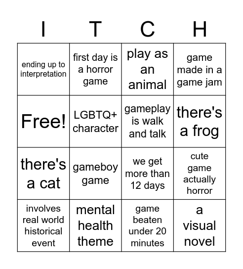 Itchmas Bingo Card